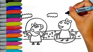 COME DISEGNARE PEPPA PIG E SUZY CHE GIOCANO🌈😍🐷🐑 DISEGNI PER BAMBINI😊😁 [upl. by Lenhard]