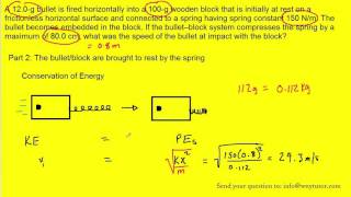 A 120g bullet is fired horizontally into a 100g wooden block that is initially at rest on a frict [upl. by Ylsew]