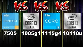 Pentium Gold 7505 vs Core i3 1005g1 vs 1115g4 vs 10110u [upl. by Eleazar]