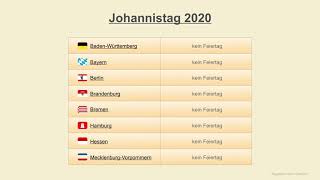 Johannistag 2020  Datum  Festtage Deutschland 2020 [upl. by Atinej34]