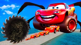 Big amp SmallLighting Mcqueen and pixar cars truck vs MONSTER SAW in BeamNGdrive [upl. by Cormack677]