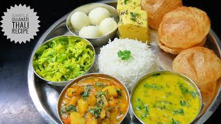 Full Gujarati Thali in 30 mins  Veg Thali  Aloo Sabji Poori Gujarati Dal Rice Gobhi Sambharyu [upl. by Moe]