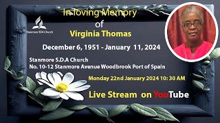 In Loving Memory of Virginia Thomas Live Stream Monday 22nd January 2024 1030 AM [upl. by Haelem552]