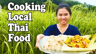 COOKING LOCAL THAI FOOD GALANGAL FLOWER OMELETTE and FRIED FERMENTED FISH ไข่เจียวดอกข่า [upl. by Hetti]