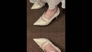 Elegant French PointedToe Pearl High Heels for Brides  2024 Wedding Shoes [upl. by Wanfried]