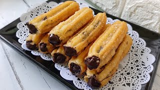 HANYA DI ADUK CHURROS ISI COKLAT MODAL IRIT TANPA OVEN TANPA MIXER  Takaran sendok [upl. by Lexy222]