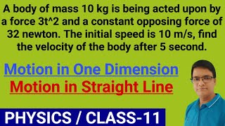 A body of mass 10kg is being acted upon by a force 3t2 and a constant opposing force of 32N find V [upl. by Haliak]