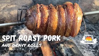 Spit Roast Pork and Gravy Rolls on the fire while camping [upl. by Vershen]