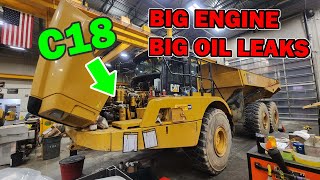 C18 Diesel Engine has BIG TIME oil leaks in a Big 745 Haul Truck [upl. by Kwok]