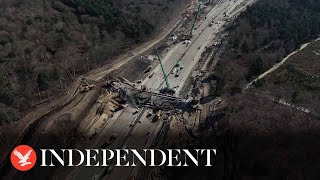 Closed M25 drone footage captures workers demolishing bridge [upl. by Giarg69]