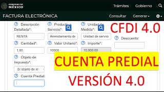 CUENTA PREDIAL CFDI 40 FACTURA VERSIÓN 40 arrendamiento [upl. by Nohs]