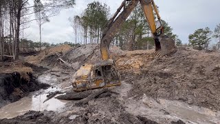 Excavator turns over in CANAL with Man and his Dog Now the hard Part [upl. by Helyn]