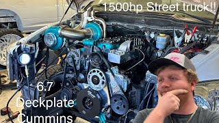 1500hp Cummins First Start up Big Fuel Compound Turbos 67 Deckplate Engine [upl. by Jenesia]