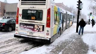 Montreal Articulated Bus Struggling through February 8 2013 Snowstorm [upl. by Meensat]