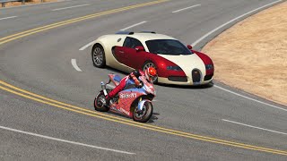 Yamaha YZRM1 MotoGP 2004 Marco Melandri Spiderman vs Bugatti Veyron 164 SS at Black Cat Country [upl. by Lawan]