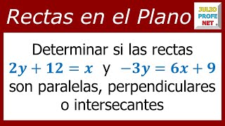 DETERMINAR SI DOS RECTAS SON PARALELAS PERPENDICULARES O INTERSECANTES [upl. by Anatolio]