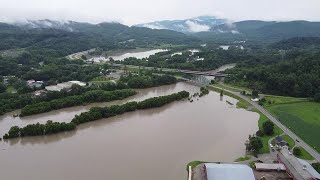 Vermont Flooding See aerial video of Winooski River flooding in WillistonRichmond and Essex Jun [upl. by Htebaras]