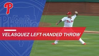 Velasquez gets hit by liner uses left hand to get out [upl. by Hurlow]