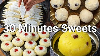 4 indian sweets recipes in just 30 mins for festival celebrations  quick amp easy dessert recipes [upl. by Okemak]