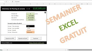 SemainierAgenda Excel amp PDF  Outil GRATUIT [upl. by Naesed]