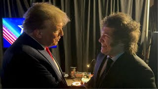 Javier Milei excitedly leaps into Donald Trumps arms during first inperson meeting [upl. by Soule140]