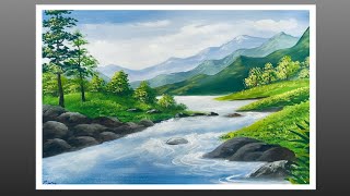 Landscape painting for beginners with poster colours [upl. by Tresa]