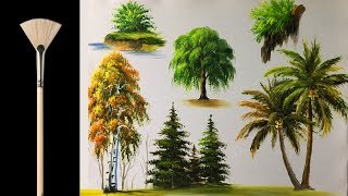 How to paint trees with fan brush  Acrylic lesson [upl. by Nortal]