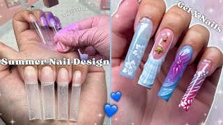 HOW TO DO GEL X NAILS AT HOME GEL X NAILS FOR BEGINNERS amp SUMMER NAIL DESIGN  Nail Tutorial [upl. by Guidotti749]