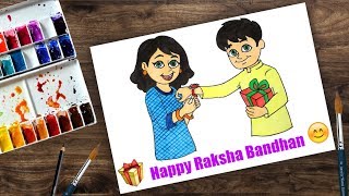 How to draw Raksha Bandhan for beginners  Brother sister drawing easy step by step for kids ✨😍 [upl. by Woodsum621]