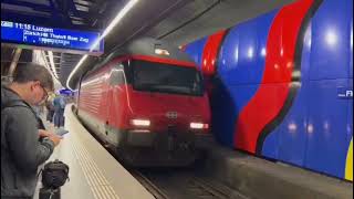 SBB CFF FFS Switzerland Train Arrives at Luzern airport train station during June holiday 2022 [upl. by Aicyle]