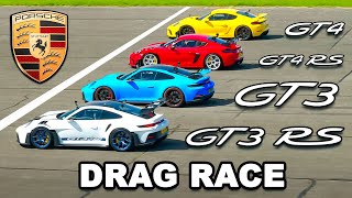 Porsche 911 GT3 RS v GT4 RS v GT3 v GT4 DRAG RACE [upl. by Etty]