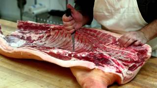 A Butcher Takes Apart a Whole Pig  Better Bacon Book [upl. by Asyen]