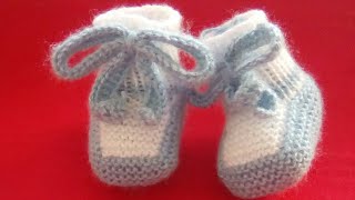 Tuto tricot  chaussons de bébé au tricot au point de mousse part 22 [upl. by Veronike]