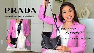 Prada Reedition 2005 Saffiano Leather Bag WHAT FITS Scratch amp Stain PROOF [upl. by Annis137]