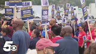 Thousands of auto workers walk off the job [upl. by Caresa752]