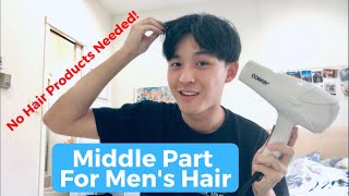 Center Parting Hairstyle Tutorial for Men  No Hair Products Needed [upl. by Nadeen]