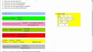 Allgemeine BWL  Grundlagen  Kennzahlen Kostenfunktion Erlöse Breakeven [upl. by Nortal]