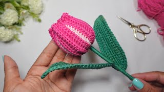 TULIPAN DE DOS COLORES A CROCHET 🌷 PATRON 3D A CROCHET  MODELO NUEVO  FÁCIL Y RÁPIDO [upl. by Sucram]