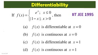 🌸How to find where function is continuous  differentiable Maths Previous Year Questions of IIT JEE [upl. by Gnilsia498]