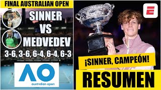 JANNIK SINNER CAMPEÓN tras remontada HISTÓRICA vs DANIIL MEDVEDEV RESUMEN FINAL  Australian Open [upl. by Amadis]