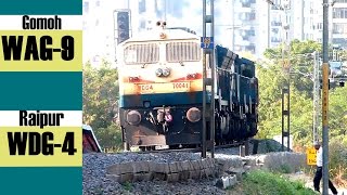 Powerful LoCoMOTIVES of INDIAN RAILWAYS  WAG9 electric and WDG4 twin diesels with Freight Train [upl. by Gough59]