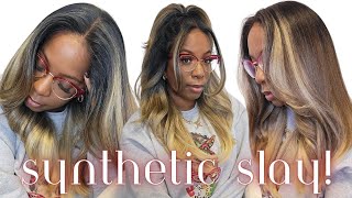 50 PreColored Synthetic Wig Install Outre Perfect Hairline KEESHON quot Wispy Hairlinequot HD Lace [upl. by Aelgna]