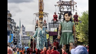 Giant puppets walk on Geneva streets La Saga des Géants Grand Mère Petite Gèante a Switzerland [upl. by Ardnazxela]