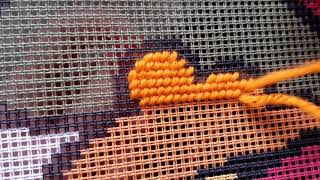 How to sew half cross stitch in needlepoint tapestry [upl. by Vitek]