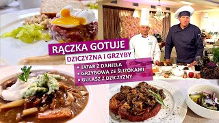 Rączka gotuje grzybowa z pietruszkowymi ślizokami gulasz z dziczyzny tatar z daniela [upl. by Ahsocin]