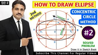 HOW TO DRAW ELLIPSE BY CONCENTRIC CIRCLE METHOD SOLVED PROBLEM 2 LECTURE IN HINDI [upl. by Vincent]