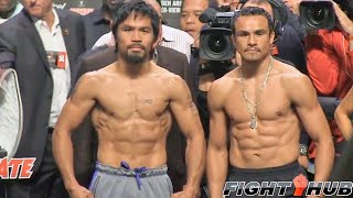 MANNY PACQUIAO VS JUAN MANUEL MARQUEZ 4 FULL WEIGH IN amp FACE OFF VIDEO [upl. by Conlin701]