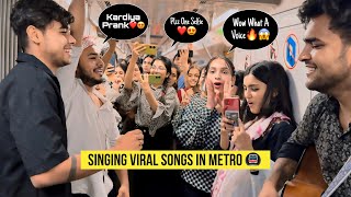 Singing Hindi Viral Bollywood 🎵 Songs In Delhi Metro 🚇  Cute Girls 😍Shocking Reactions 😱 Jhopdi K [upl. by Debra]