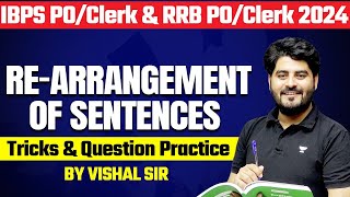 IBPS POCLERK amp RRB POCLERK 2024  English Rearrangement Of Sentences Tricks  By Vishal Sir [upl. by Attayek460]