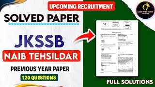 Upcoming Recruitment JKSSB Naib Tehsildar Previous Year Solved Paper  JKSSB NT Paper 2018 Solution [upl. by Eenad]